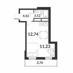 ЖК «Chkalov», планировка 1-комнатной квартиры, 33.24 м²