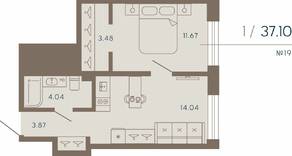 Апарт-комплекс «17/33 Петровский остров», планировка 1-комнатной квартиры, 37.10 м²