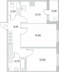 ЖК «Ясно. Янино», планировка 2-комнатной квартиры, 54.15 м²