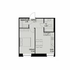 ЖК «iD Svetlanovskiy», планировка 1-комнатной квартиры, 41.09 м²