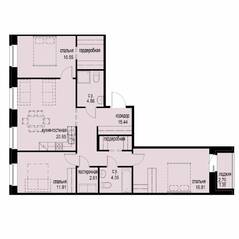 ЖК «iD Svetlanovskiy», планировка 3-комнатной квартиры, 94.93 м²