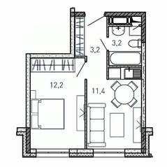 ЖК «Квартал Светлый», планировка 1-комнатной квартиры, 30.00 м²