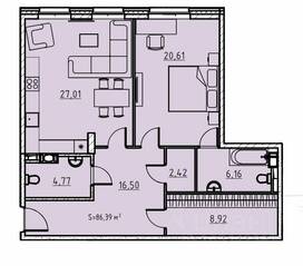 ЖК «Manhattan», планировка 1-комнатной квартиры, 86.40 м²
