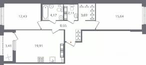 ЖК «Б15», планировка 2-комнатной квартиры, 68.31 м²