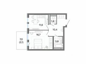 ЖК «G3 Театральный», планировка 1-комнатной квартиры, 46.40 м²