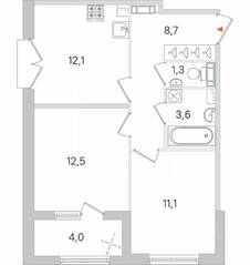 МЖК «Дубровский», планировка 2-комнатной квартиры, 51.30 м²