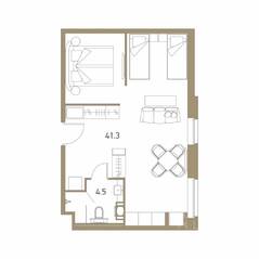 Апарт-комплекс «VIDI», планировка 2-комнатной квартиры, 46.20 м²