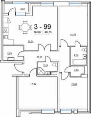 ЖК «Terra», планировка 3-комнатной квартиры, 100.20 м²