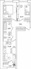 ЖК «БелАрт», планировка 2-комнатной квартиры, 47.76 м²