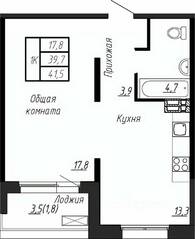 ЖК «Сибирь», планировка 1-комнатной квартиры, 41.50 м²