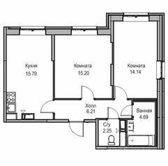 ЖК «Юнтолово», планировка 3-комнатной квартиры, 57.90 м²