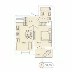 ЖК «Аквилон Stories», планировка 1-комнатной квартиры, 37.89 м²