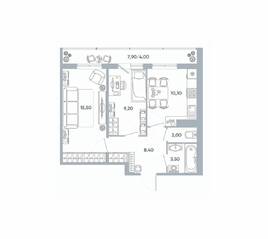 ЖК «Геометрия» (Кудрово), планировка 2-комнатной квартиры, 48.70 м²