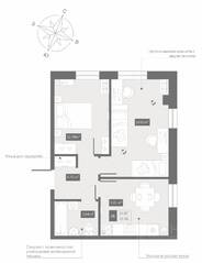 Апарт-отель «Zoom Черная речка», планировка 2-комнатной квартиры, 43.46 м²