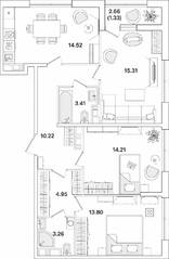 ЖК «Академик», планировка 3-комнатной квартиры, 81.01 м²