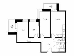 ЖК «Солнечный парк», планировка 3-комнатной квартиры, 79.03 м²