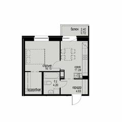 ЖК «iD Svetlanovskiy», планировка 1-комнатной квартиры, 36.79 м²