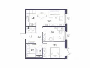 ЖК «Сампсониевский, 32», планировка 2-комнатной квартиры, 64.88 м²