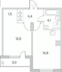 МЖК «Новое Сертолово», планировка 1-комнатной квартиры, 39.00 м²