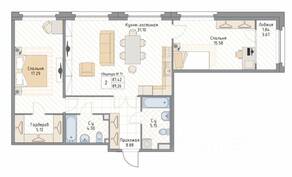 ЖК «Квадрия», планировка 2-комнатной квартиры, 89.26 м²