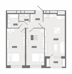 ЖК UP-квартал «Воронцовский», планировка 2-комнатной квартиры, 70.77 м²