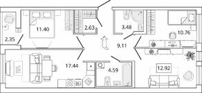 ЖК «Master Place», планировка 3-комнатной квартиры, 73.51 м²