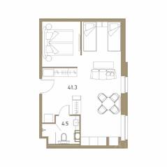 Апарт-комплекс «VIDI», планировка 2-комнатной квартиры, 45.80 м²