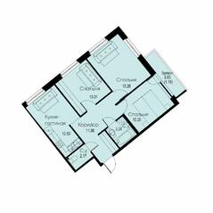 ЖК «ID Murino II», планировка 3-комнатной квартиры, 63.72 м²