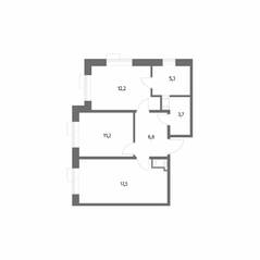 ЖК «Парусная 1», планировка 2-комнатной квартиры, 56.70 м²