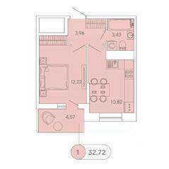 ЖК «Аквилон Stories», планировка 1-комнатной квартиры, 32.72 м²
