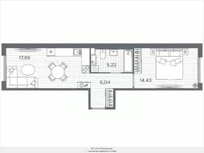 ЖК «Plus Пулковский», планировка 1-комнатной квартиры, 43.58 м²
