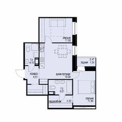 ЖК «iD Svetlanovskiy», планировка 2-комнатной квартиры, 62.73 м²