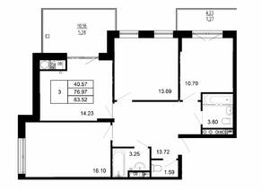 МЖК «Сказка», планировка 3-комнатной квартиры, 83.52 м²