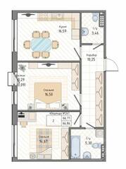 ЖК «Мануфактура James Beck», планировка 2-комнатной квартиры, 66.86 м²