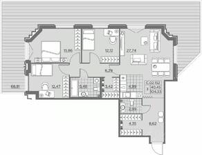 ЖК «Alter», планировка 3-комнатной квартиры, 124.80 м²