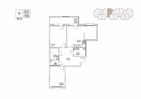 ЖК «Loft у озера», планировка 2-комнатной квартиры, 73.90 м²