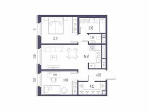 ЖК «Сампсониевский, 32», планировка 2-комнатной квартиры, 60.51 м²
