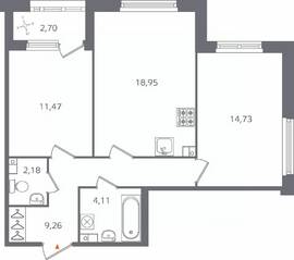 ЖК «Б15», планировка 2-комнатной квартиры, 62.05 м²