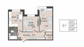 ЖК «Sertolovo Park», планировка 2-комнатной квартиры, 45.87 м²