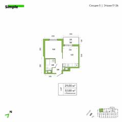 ЖК «Simple», планировка 1-комнатной квартиры, 30.40 м²