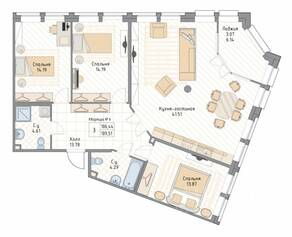 ЖК «Квадрия», планировка 3-комнатной квартиры, 109.51 м²
