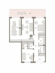ЖК «Первый квартал», планировка 3-комнатной квартиры, 119.73 м²