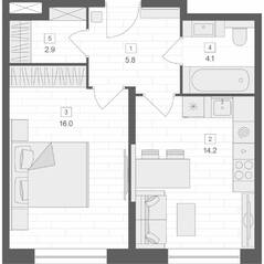 Апарт-комплекс «ORO», планировка 1-комнатной квартиры, 43.00 м²