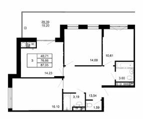 МЖК «Сказка», планировка 3-комнатной квартиры, 87.05 м²