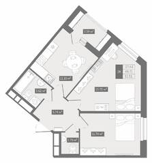 ЖК UP-квартал «Воронцовский», планировка 2-комнатной квартиры, 51.51 м²