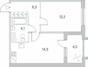ЖК «Югтаун. Олимпийские кварталы», планировка 1-комнатной квартиры, 38.90 м²