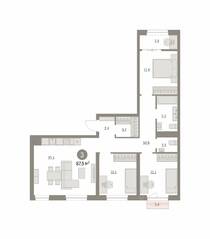 ЖК «Первый квартал», планировка 3-комнатной квартиры, 87.47 м²