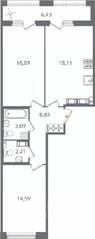 ЖК «Б15», планировка 2-комнатной квартиры, 65.55 м²