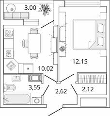 ЖК «Master Place», планировка 1-комнатной квартиры, 31.96 м²