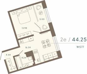 Апарт-комплекс «17/33 Петровский остров», планировка 1-комнатной квартиры, 44.25 м²